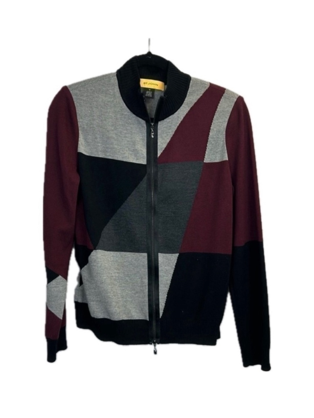 Luxurious St. John 100% Wool Full Zip Cardigan Colorblock Sweater